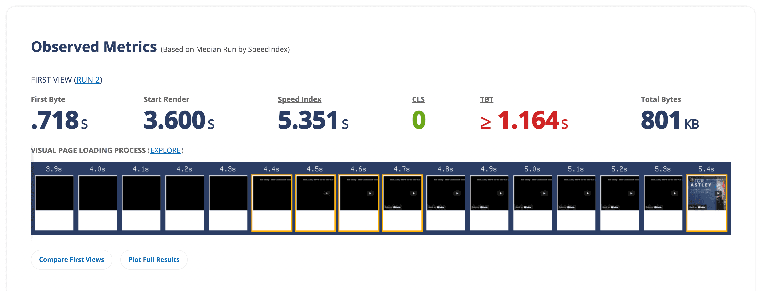 webpagetest results